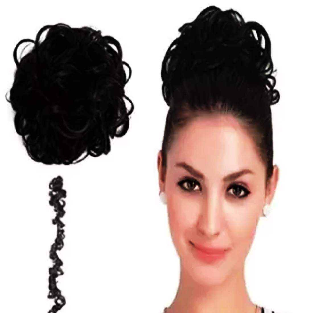 Synthetic Women Curly Bun Chignon Elastic Band Clip In Hair Extensions Black Brown High Temperature Fiber Fake Hairpiece hefrnbd6j-6
