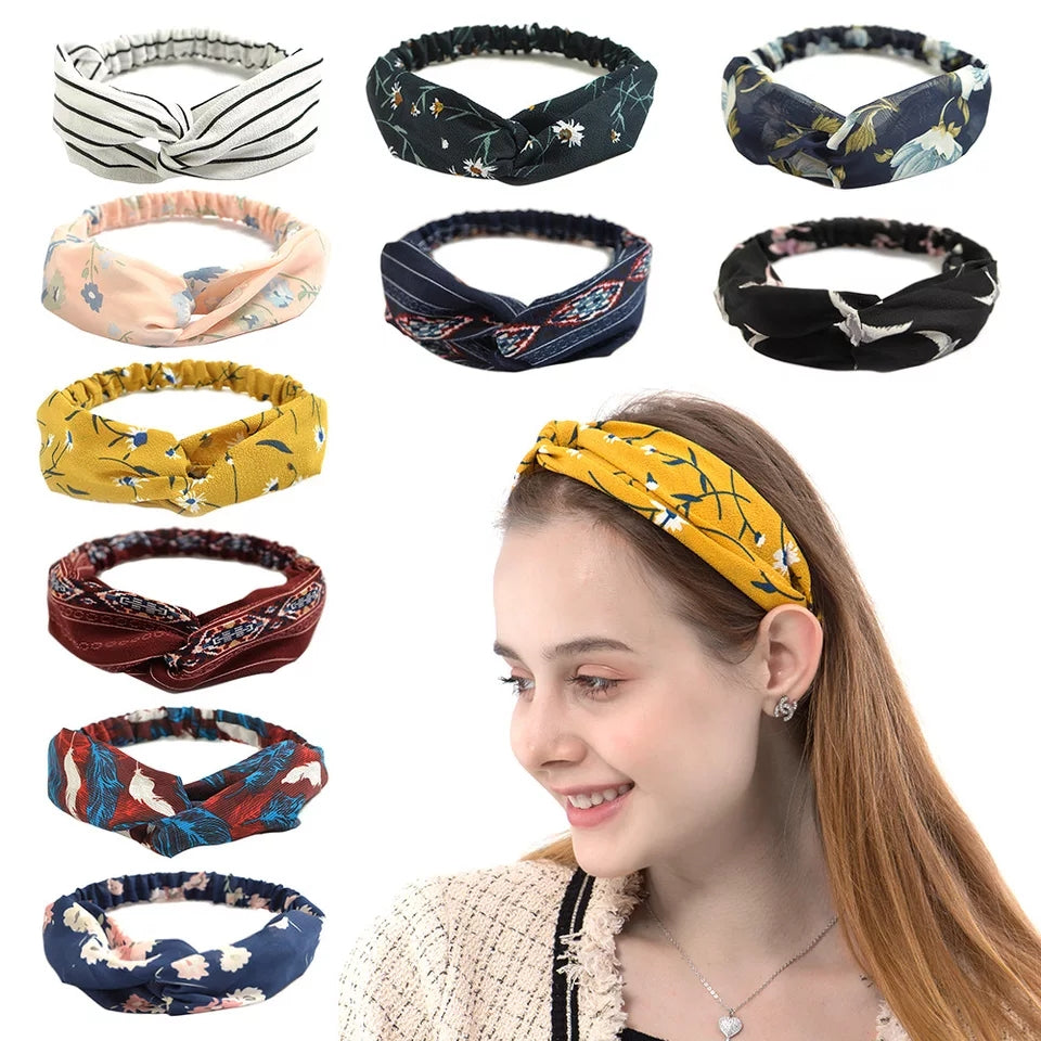 Women Randum Multi Girls Summer  Hair Bands Print Headbands Retro Cross Turban Bandage Bandanas HairBands Hair Accessories Headwra hbfrmid5b-1