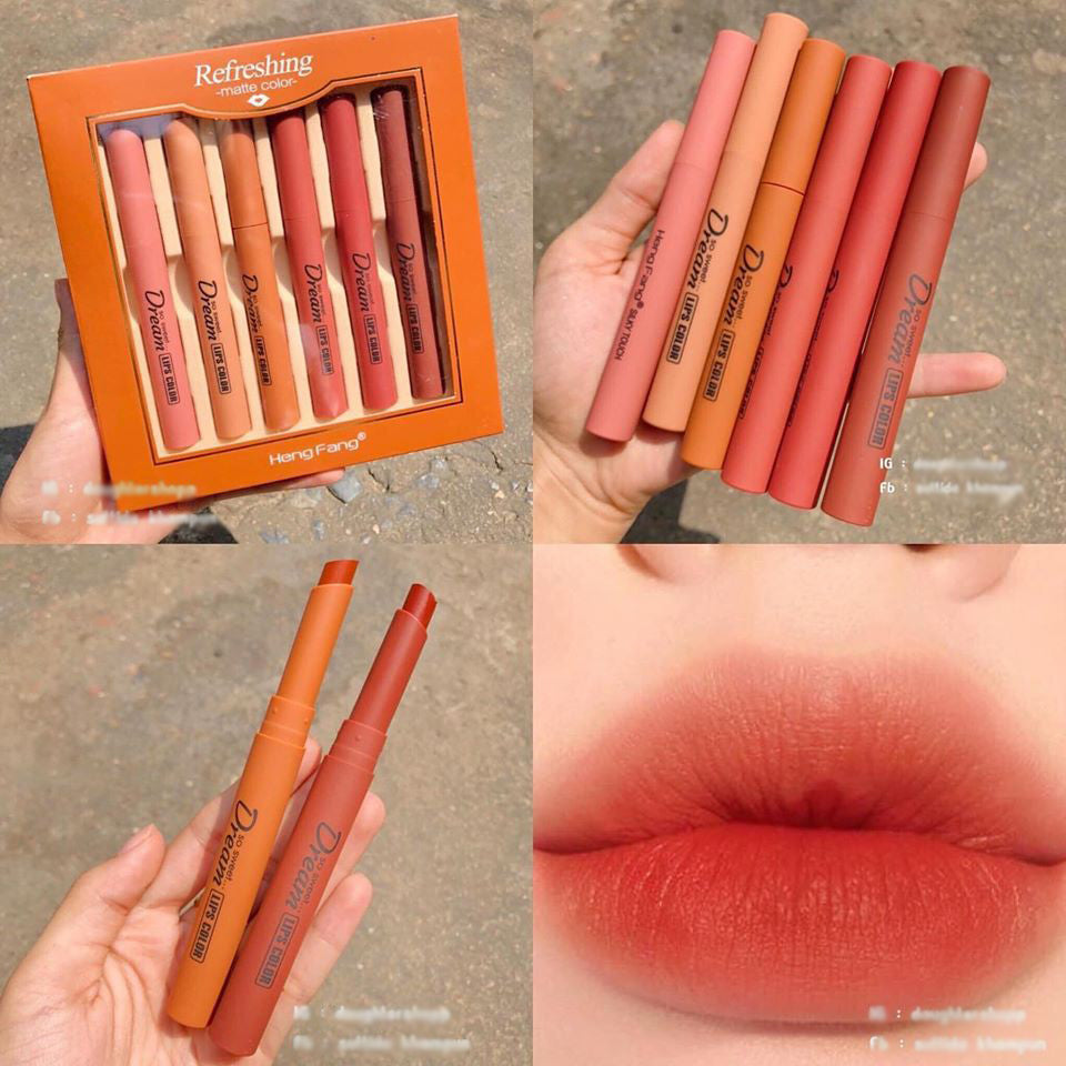Silky touch Refreshing Matte colour Heng Fang So sweet dream Lips colour 6-Pcs, Smudge-proof Waterproof Matte Lipstick  hfmlmiz8b-c