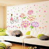 XL8215 cute flowers bicycle girl wall stickers for kids rooms nursery baby bedroom children art wall decals home decorations