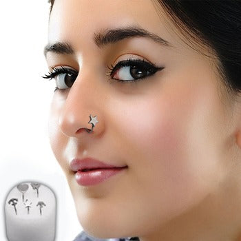 BOG-5PCS Surgical Steel Star Nose Ring Hoops Ear Cartilage Open Hoop Ring