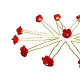 12 Piece Wedding Women Bridal Hair Pins for Bride Red Flocking Rose Hair Accessories for Bridesmaids and Flower girls Prom