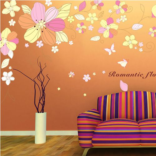 AY1924 Free Shipping wall sticker PVC material decoration Home Furnishing Romantic flowers wall sticker