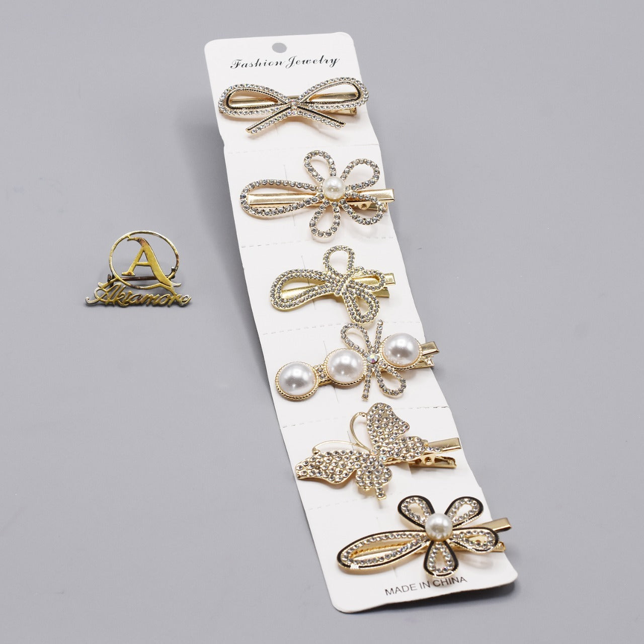 6pcs set Gold Rhinestone Scissors Pearls Hairpins Hair Clips Hair Accessories