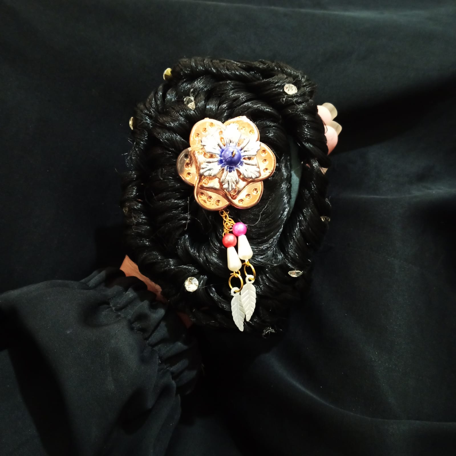 Cosmic Women and Girl Black Synthetic Fiber Style Decorated Juda Stud Work Hair Extension