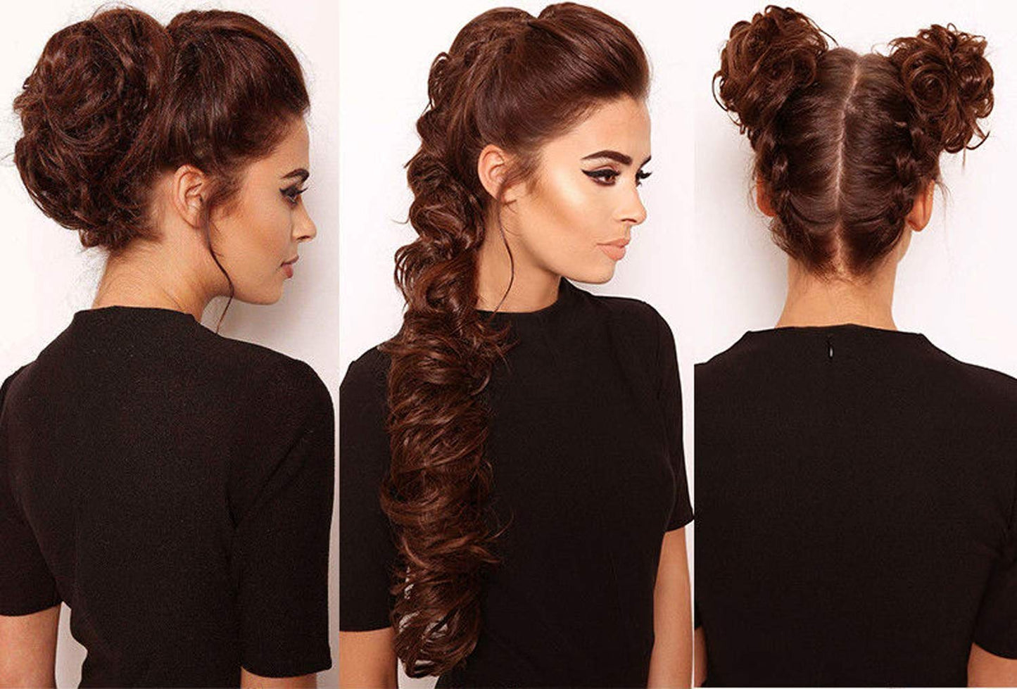 Synthetic Women Curly Bun Chignon Elastic Band Clip In Hair Extensions Black Brown High Temperature Fiber Fake Hairpiece hefrnbd6j-6