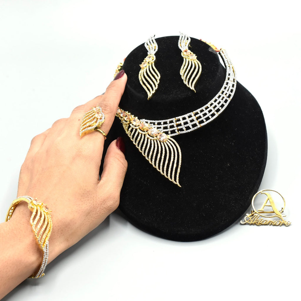zircon golden jewelry sets  bridal wedding gifts ring  and  bracelets  for women Saudi Necklace earrings ring set collares jewellery