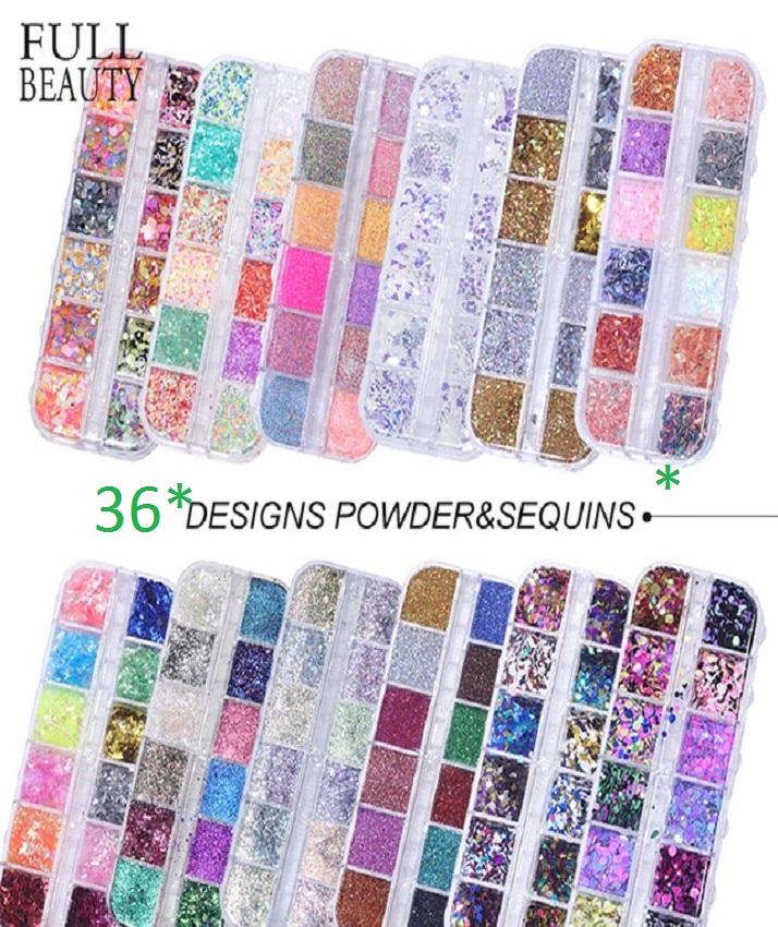 Full Beauty 36 Grids/Sets Nail Glitter Sequin Mixed Mirror/Meramid/Sugar Round DIY Flake Nail Art Decorations ntfrclr4e-1ntfrmir2d-1ntfrmir2c-1