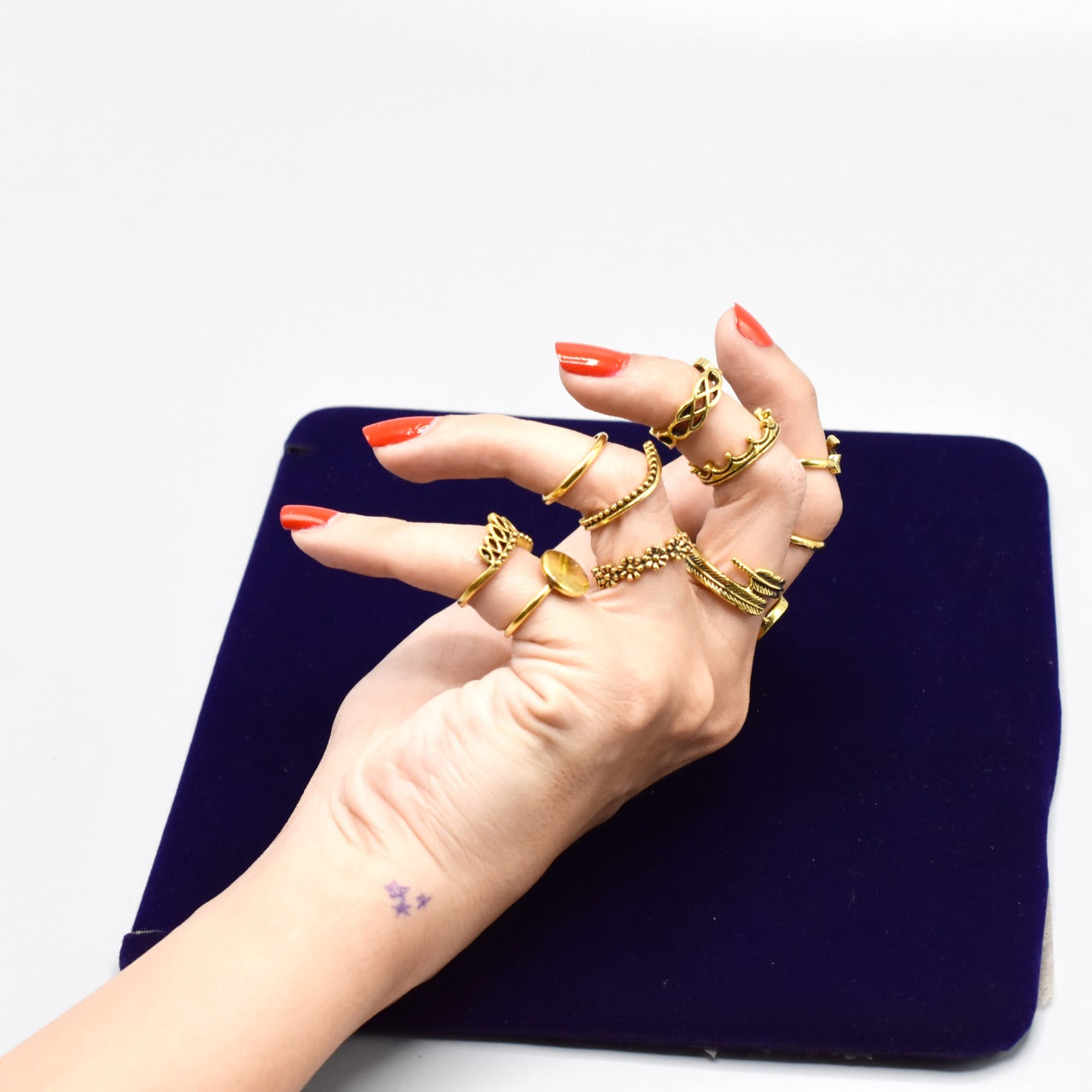 15 Pcs/Pack Golden and Silver Ring Set  Vintage Punk Rings Fashion Jewelry for Women Party Gifts fgfrgrf2m-1
