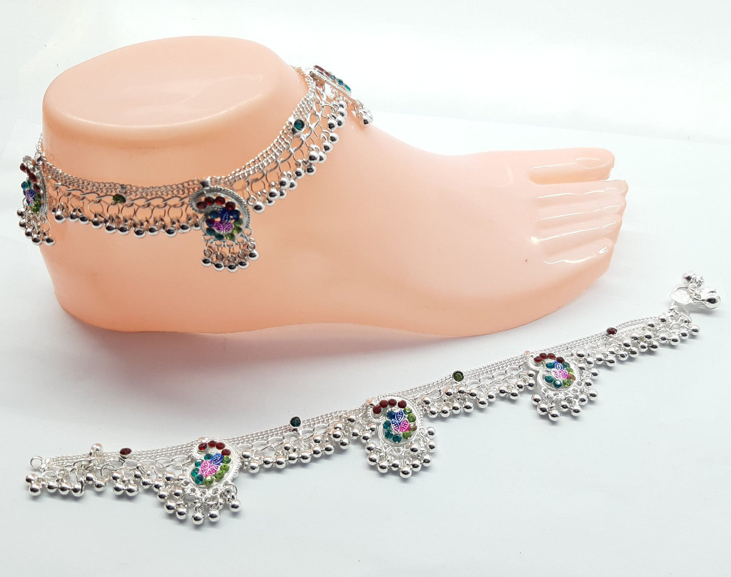 Silver Anklet Multi colour Payal GNR