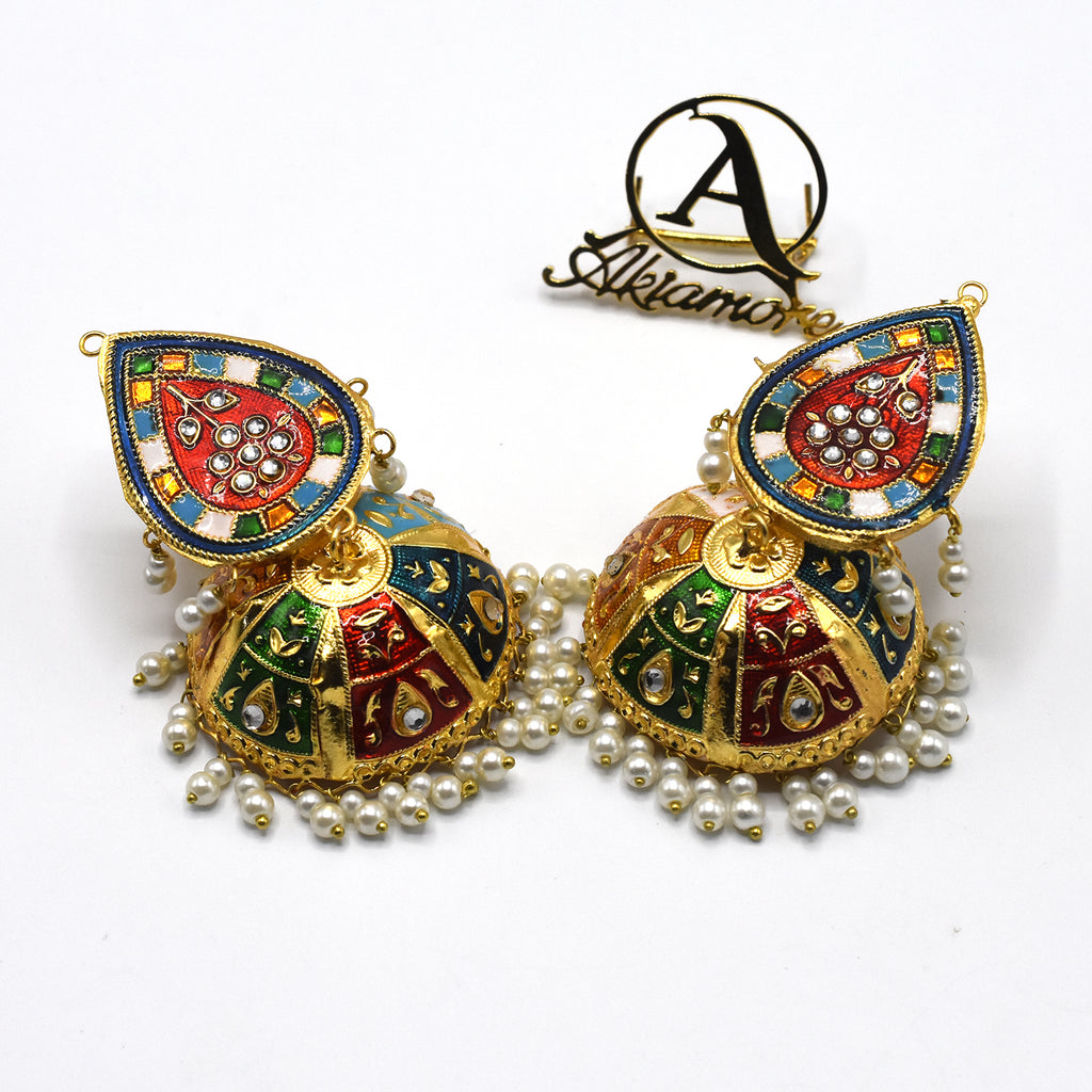 Fashion Colorful Beads Tassel Indian Jhumka Earrings For Women Ethnic Vintage Gold Alloy Bollywood Oxidized Bell Dangle Earrings egfrmib9i-3