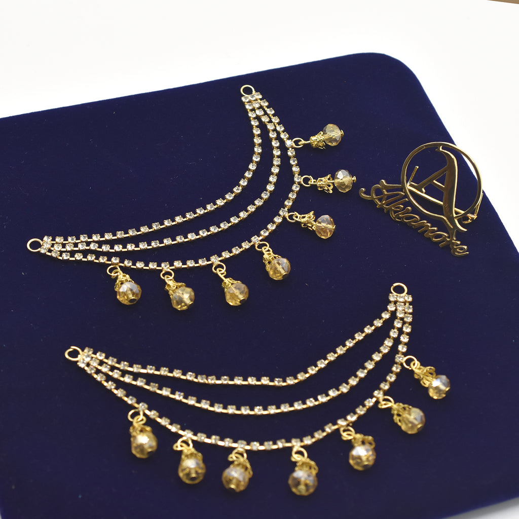 Indian Jewelry Earring link Headdress Women Antique Gold Pearl Tassel Long Sahara Chain Earring for Women egfrgdb9g-9