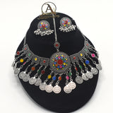 Afghani Traditional Matha Patti With Earrings Multi Colour Antique For Girl And Women  mpfrara4l-a