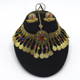 Afghani Traditional Matha Patti With Earrings Multi Colour Antique For Girl And Women  mpfrara4l-a