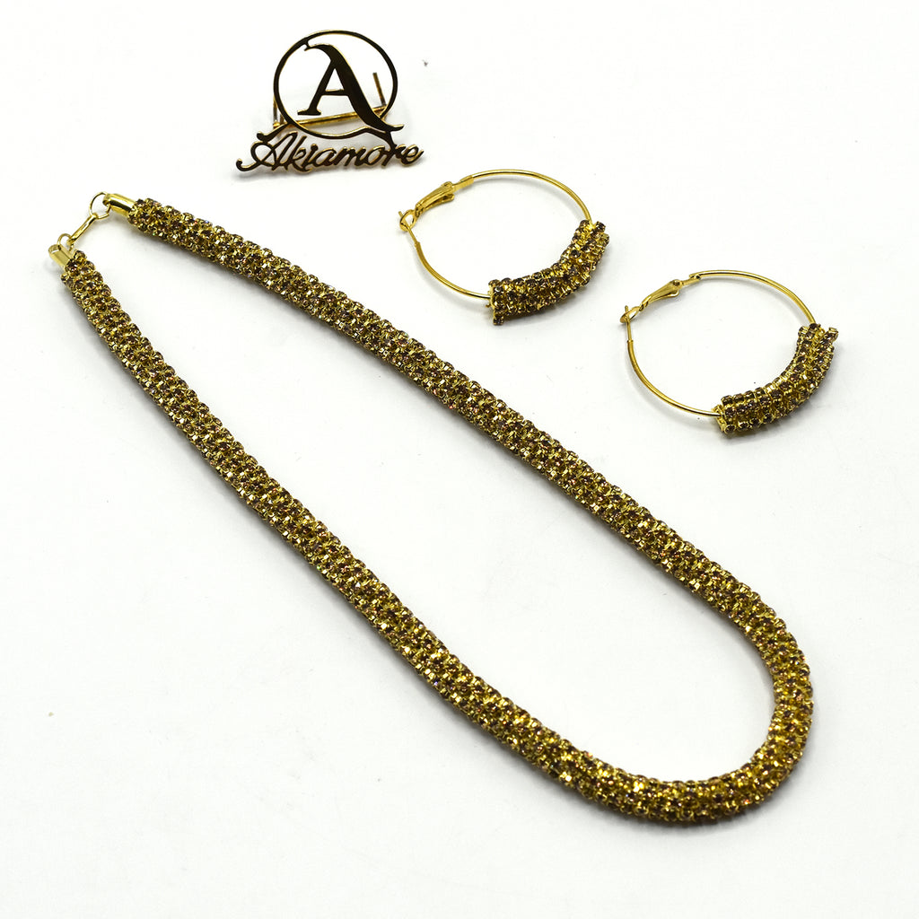 Golden Jewelry Sets Sweet Princess Round gold Zircon 3 Piece Set Fashion Jewelry Womens Accessories