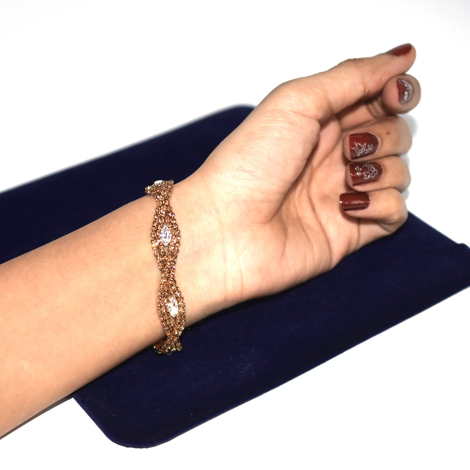 Sterling Golden and Rose Gold Silver Ladies Cubic Zirconia Tennis Bracelet