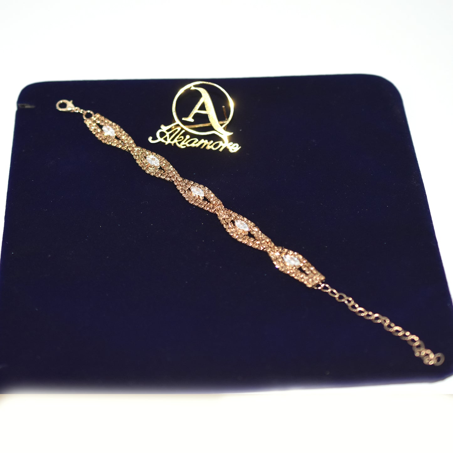 Sterling Golden and Rose Gold Silver Ladies Cubic Zirconia Tennis Bracelet