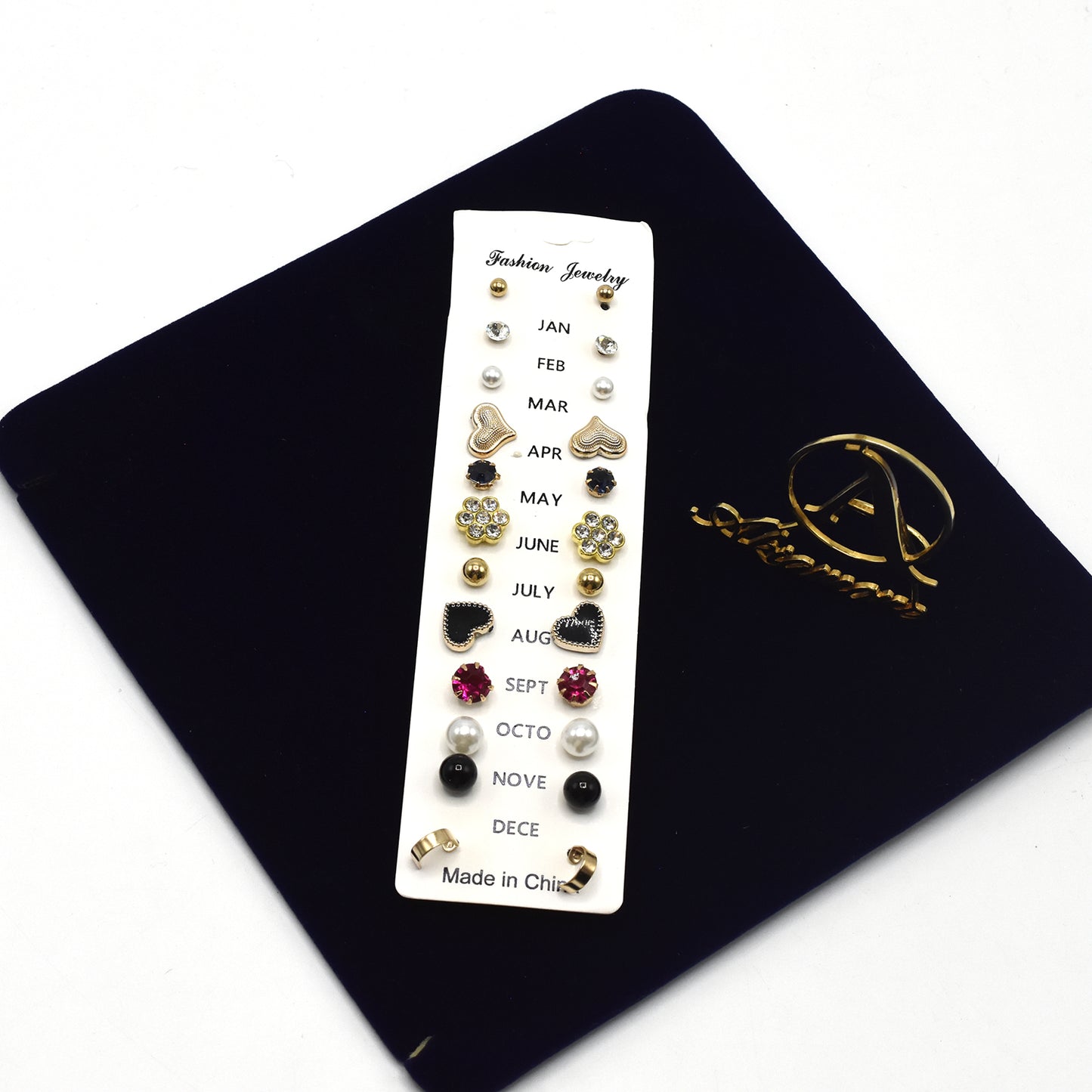Pack Of 12 Pairs - Attractive Stud Earrings Card For Girls - Multicolor