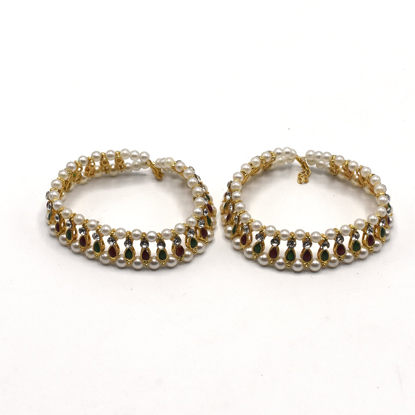 Fancy Golden and White Pearl and Multi Stone Anklets Food Jewellery For Women Fashion Jewellery plfrmga2h-4