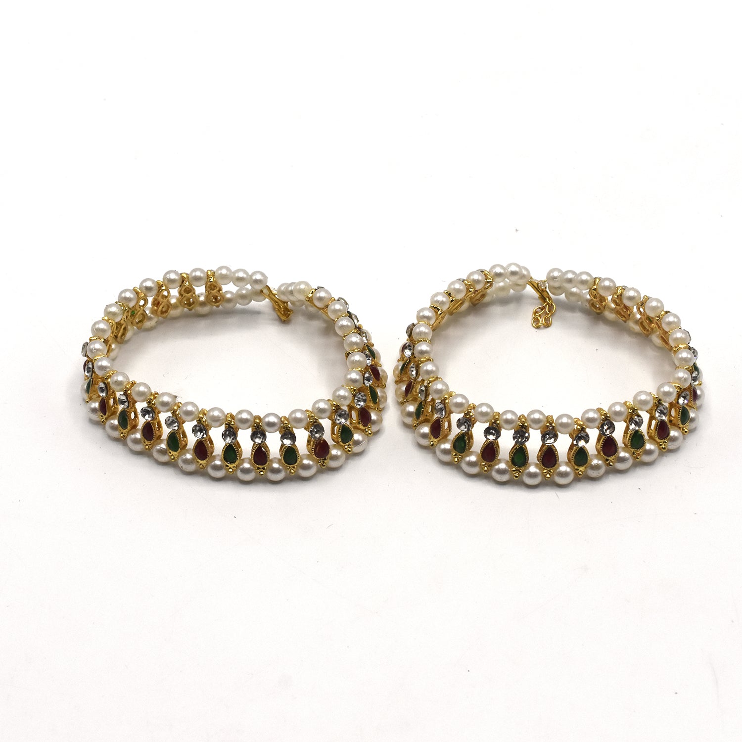 Fancy Golden and White Pearl and Multi Stone Anklets Food Jewellery For Women Fashion Jewellery plfrmga2h-4