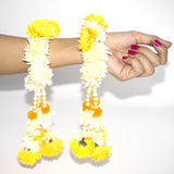 Artificial Gajra Flower kangan for Wedding Jewellery Reuseable White with Red Flower knfrwee3c-5