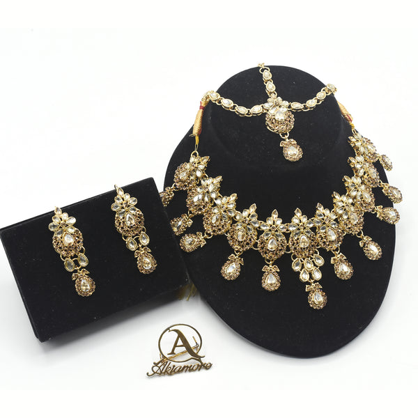 Dubai gold jewelry sets African bridal wedding gifts for women Saudi Arab Necklace  earrings ring set collares jewellery