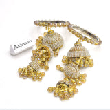Golden and Red Bridal jhumka Latkan Pearl Bangles For Women