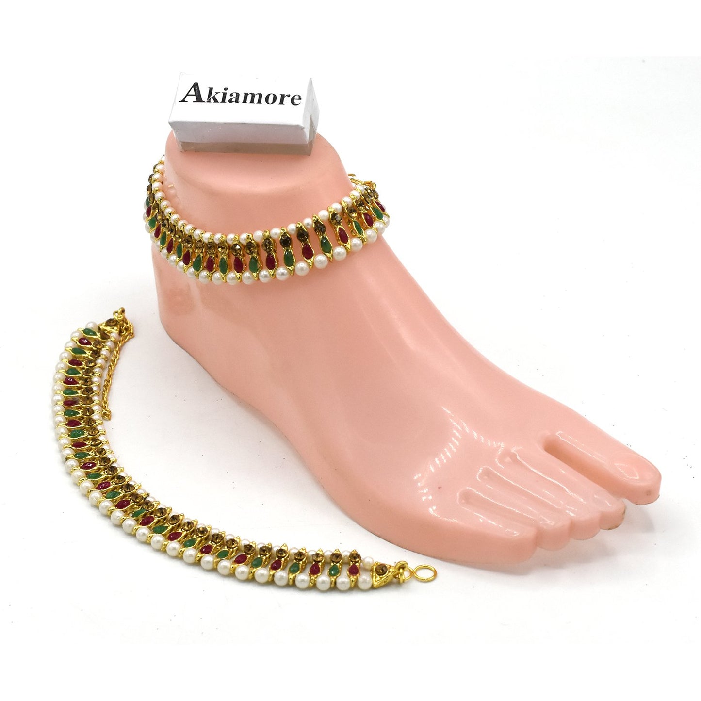 Fancy Golden and White Pearl and Multi Stone Anklets Food Jewellery For Women Fashion Jewellery plfrmga2h-4