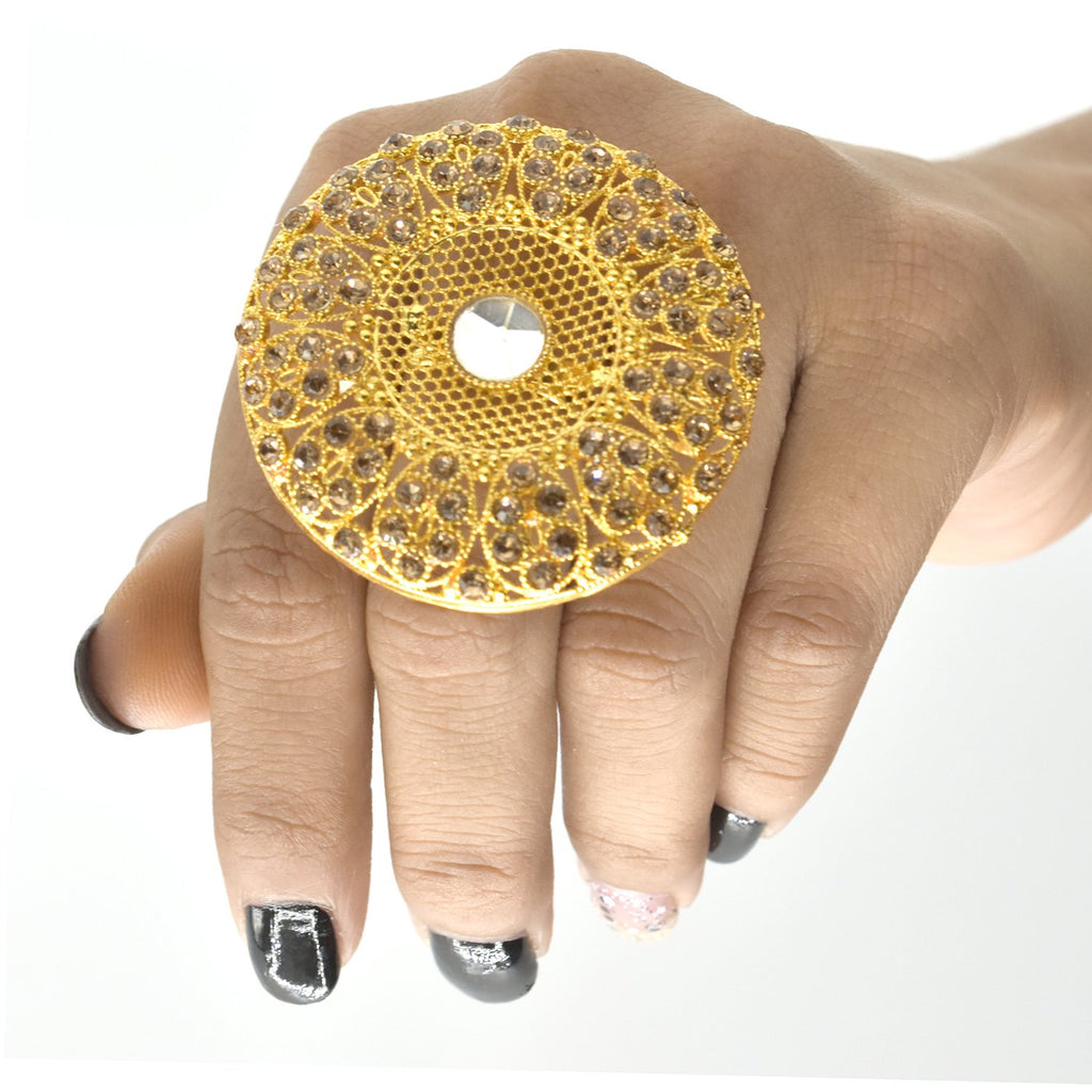 Gold Plated Round Shaped Kundan Ring,Adjustable Fashion Kundan Finger Ring,Green  Color Kundan Ring,Indian Jewelry, Big ring