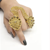 Rhinestone Flower  Full Finger Rings for Women Gold Chian Link Double Armor Ring fgfrgdf1f-1