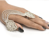 Rhinestone Flower  Full Finger Rings for Women Gold Chian Link Double Armor Ring fgfrgdf1f-1