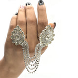 Rhinestone Flower  Full Finger Rings for Women Gold Chian Link Double Armor Ring fgfrgdf1f-1