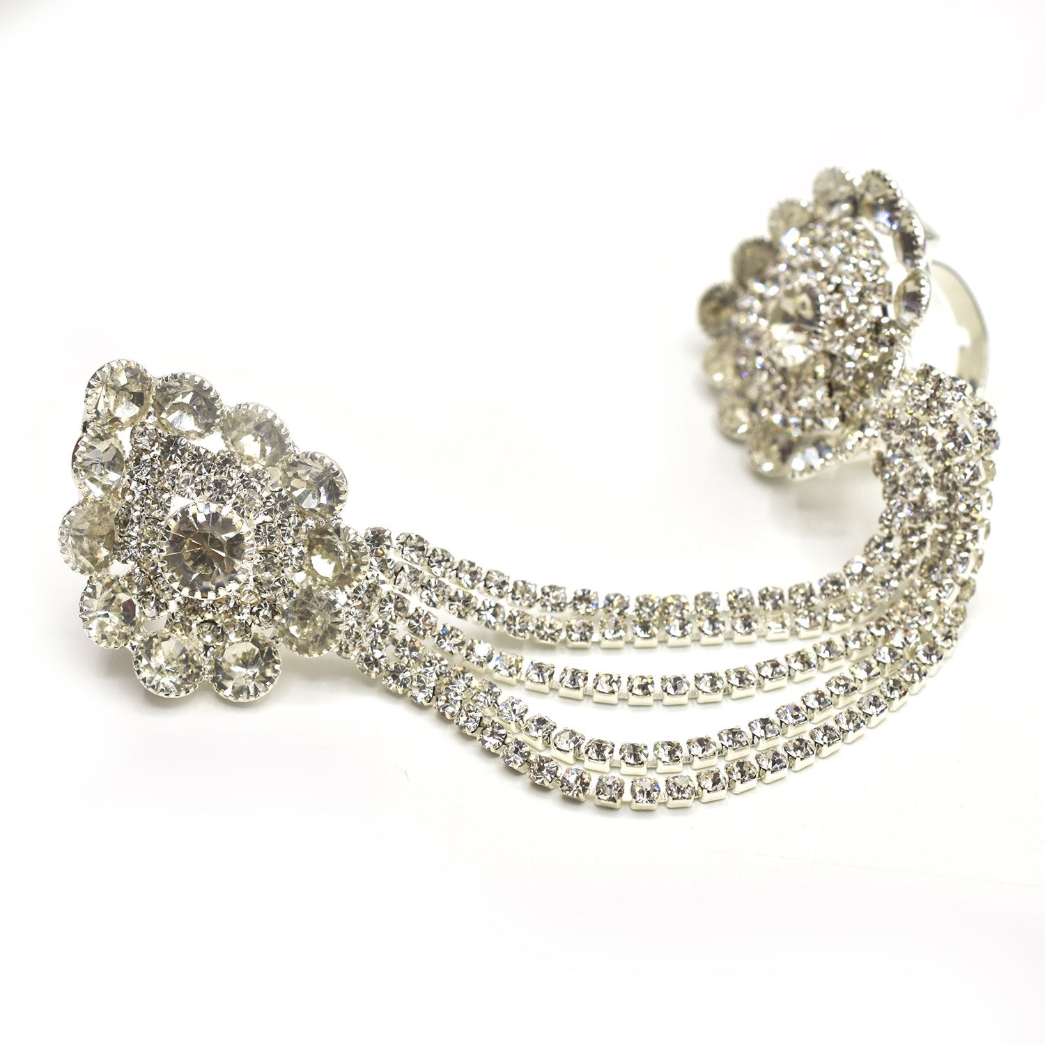 Rhinestone Flower  Full Finger Rings for Women Gold Chian Link Double Armor Ring fgfrgdf1f-1