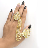 Rhinestone Flower  Full Finger Rings for Women Gold Chian Link Double Armor Ring fgfrgdf1f-1