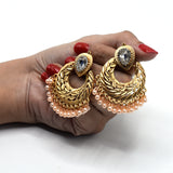 New Gold Handmade White Beads Thailand Lotus Flower Indian Jhumki Jhumka Nepal Earrings Party Jewelry