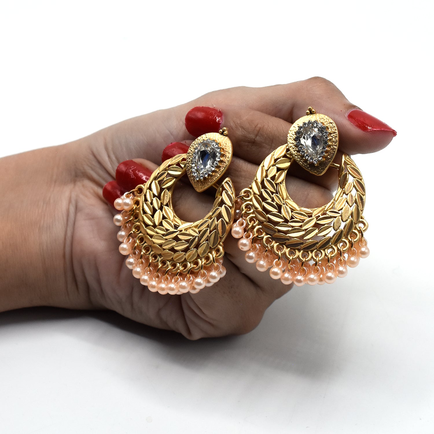 New Gold Handmade White Beads Thailand Lotus Flower Indian Jhumki Jhumka Nepal Earrings Party Jewelry