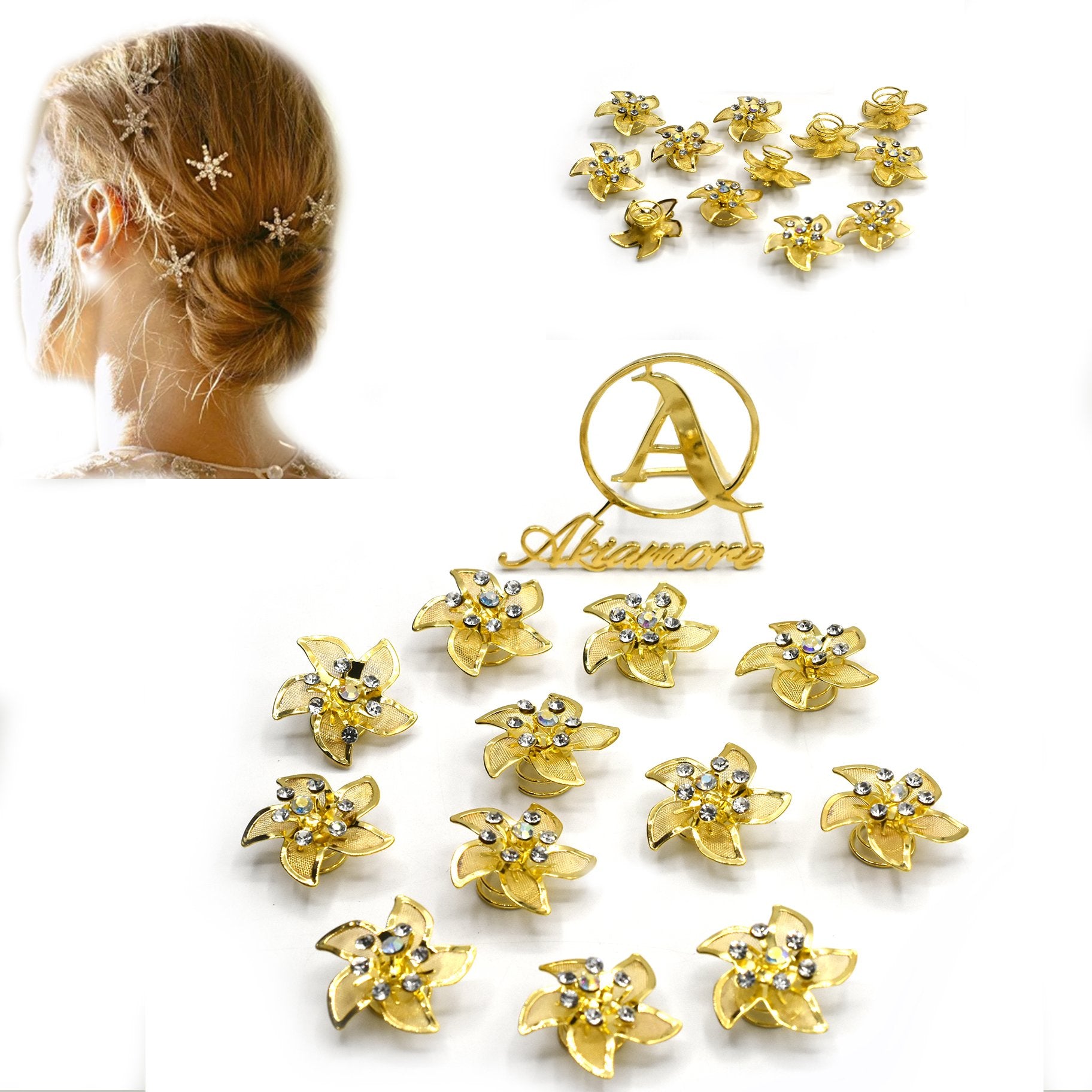 12 pcs Hair Golden Hair Stone Flower Design  Rhinestone Wedding Bridal Hairpins forz Women Barrette Crystal  hbfrgdd2c-1