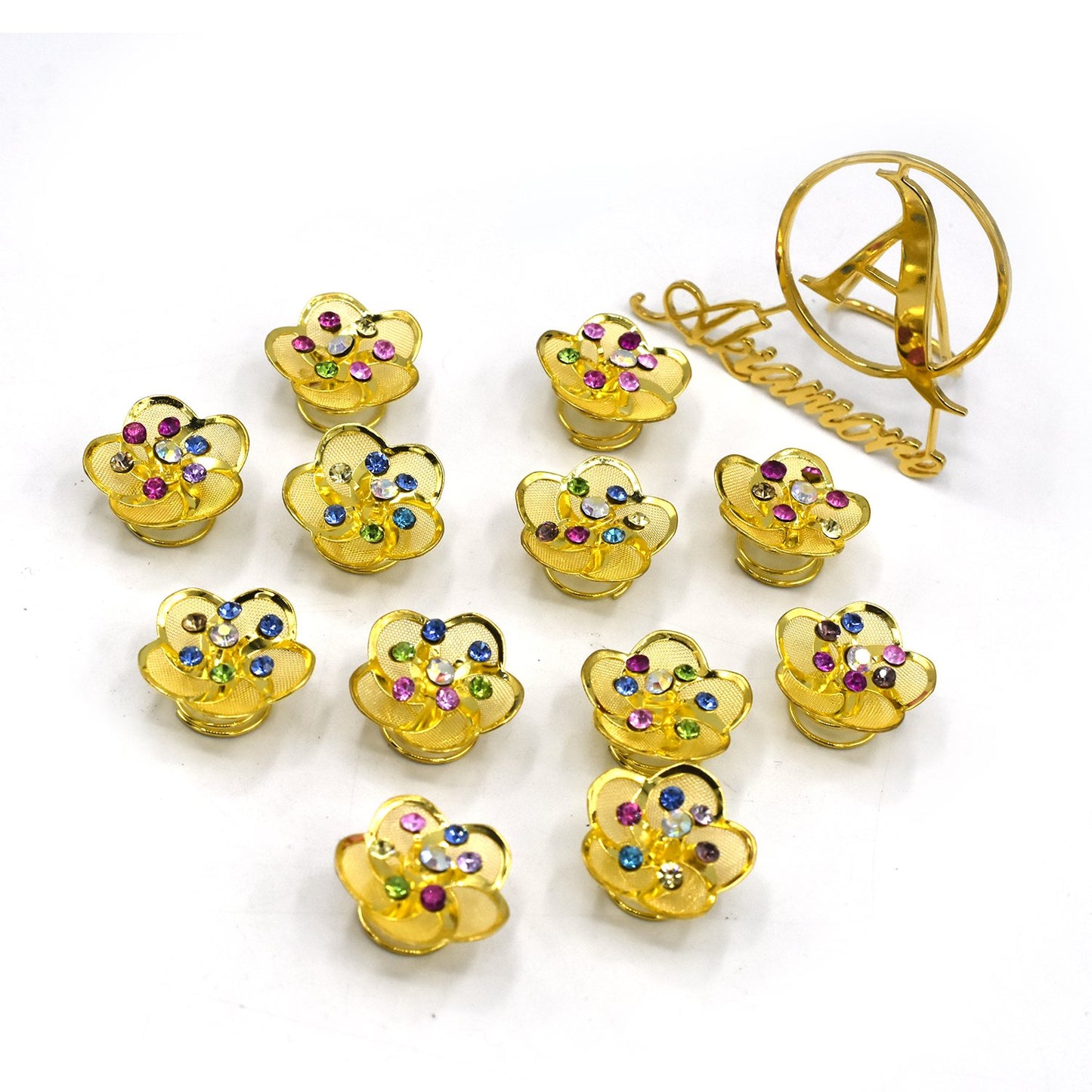 12 pcs Hair Golden Hair Stone Flower Design  Rhinestone Wedding Bridal Hairpins forz Women Barrette Crystal  hbfrgdd2c-1