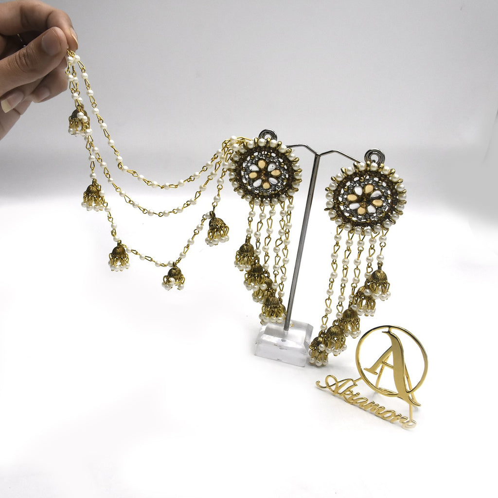 Bahubali earring India Jhumka set with ear chains, Saharay jhumka set South Indian jewelry For Women Wedding Jewellery egfrpsb5k-1