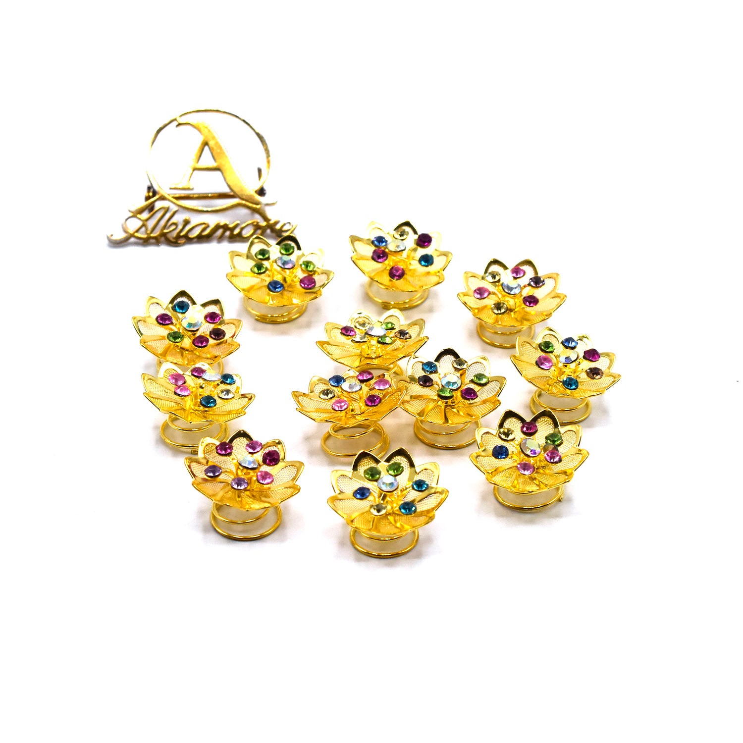 12 pcs Hair Golden Hair Stone Flower Design  Rhinestone Wedding Bridal Hairpins forz Women Barrette Crystal  hbfrgdd2c-1