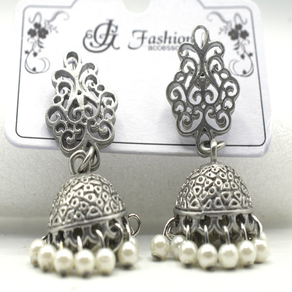 Beautiful Matt SILVER jhumka with White Beads For Girls Drop Earrings egfrsrb1e-6