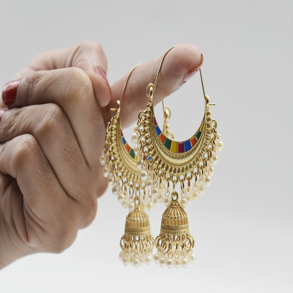 Jewelry New  Dangle Crystal and Jhumka Earring Women's Fashion Gold Color and Pearl  Earrings egfrpdb3d-8