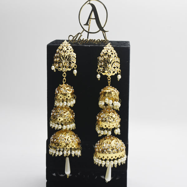 Indian Golden 3 step Jhumka With Pearl Earrings for Women egfrgdb3i-2