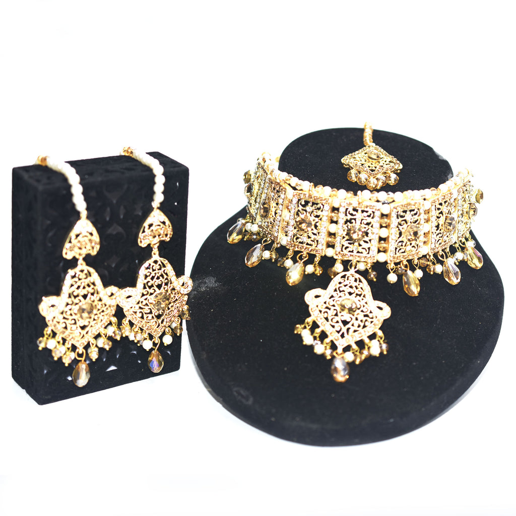 Fancy bridal Fashion set of necklace, earrings and tika jhumar jtfrpna1k-3