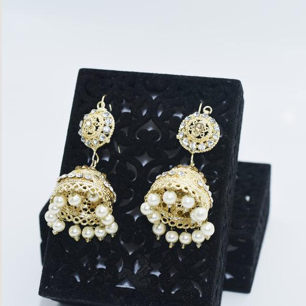 Golden Jhumki Style Eearring with pearl egfrpdb5a-3