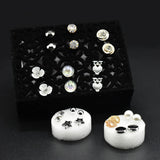 12 Pair/Set Fashion Women Round Shiny Rhinestone Crystal Flower Stud Earring For Lady's Mixed Ear Studs Jewelry Gift egfrsrc1h-1