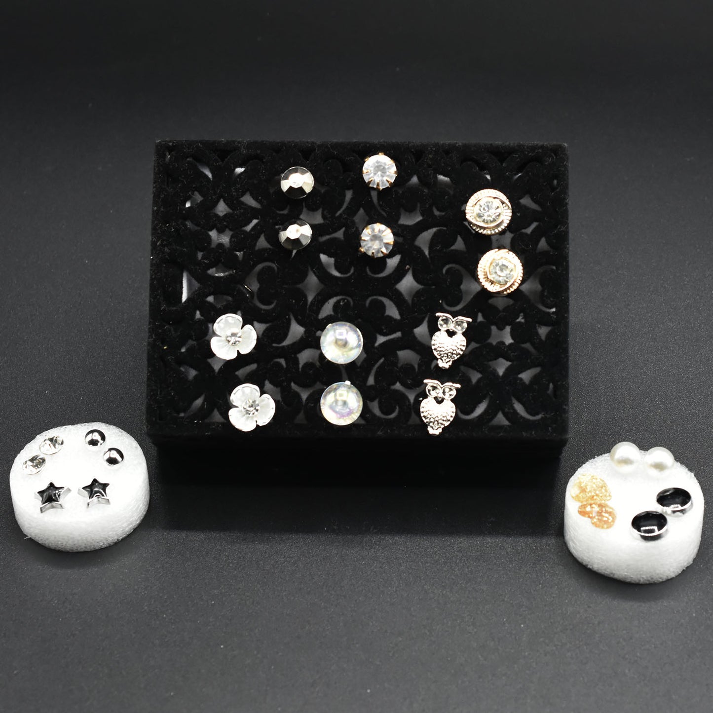 12 Pair/Set Fashion Women Round Shiny Rhinestone Crystal Flower Stud Earring For Lady's Mixed Ear Studs Jewelry Gift egfrsrc1h-1