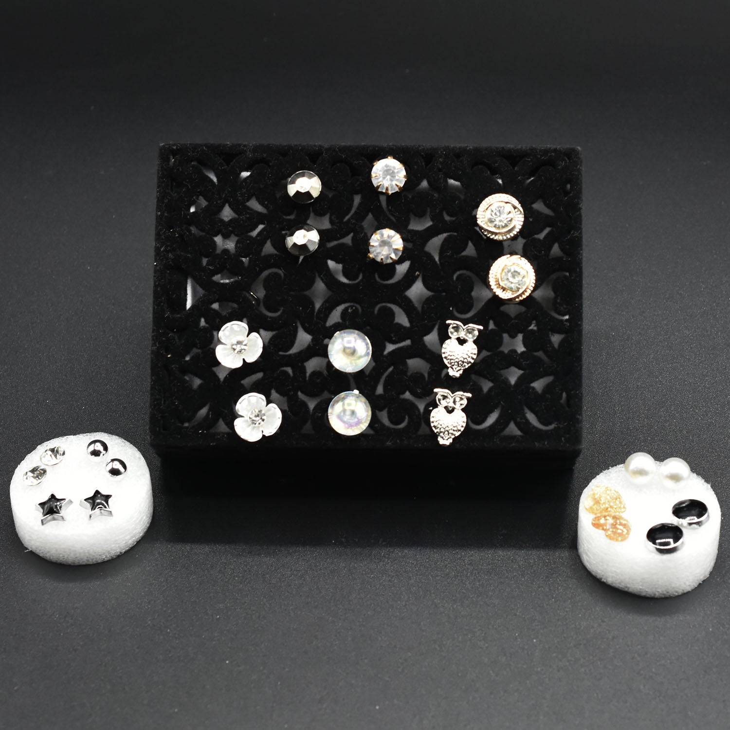 12 Pair/Set Fashion Women Round Shiny Rhinestone Crystal Flower Stud Earring For Lady's Mixed Ear Studs Jewelry Gift egfrsrc1h-1