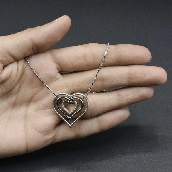 Lovely Crystal silver Layer Heart Pendant chain locket
