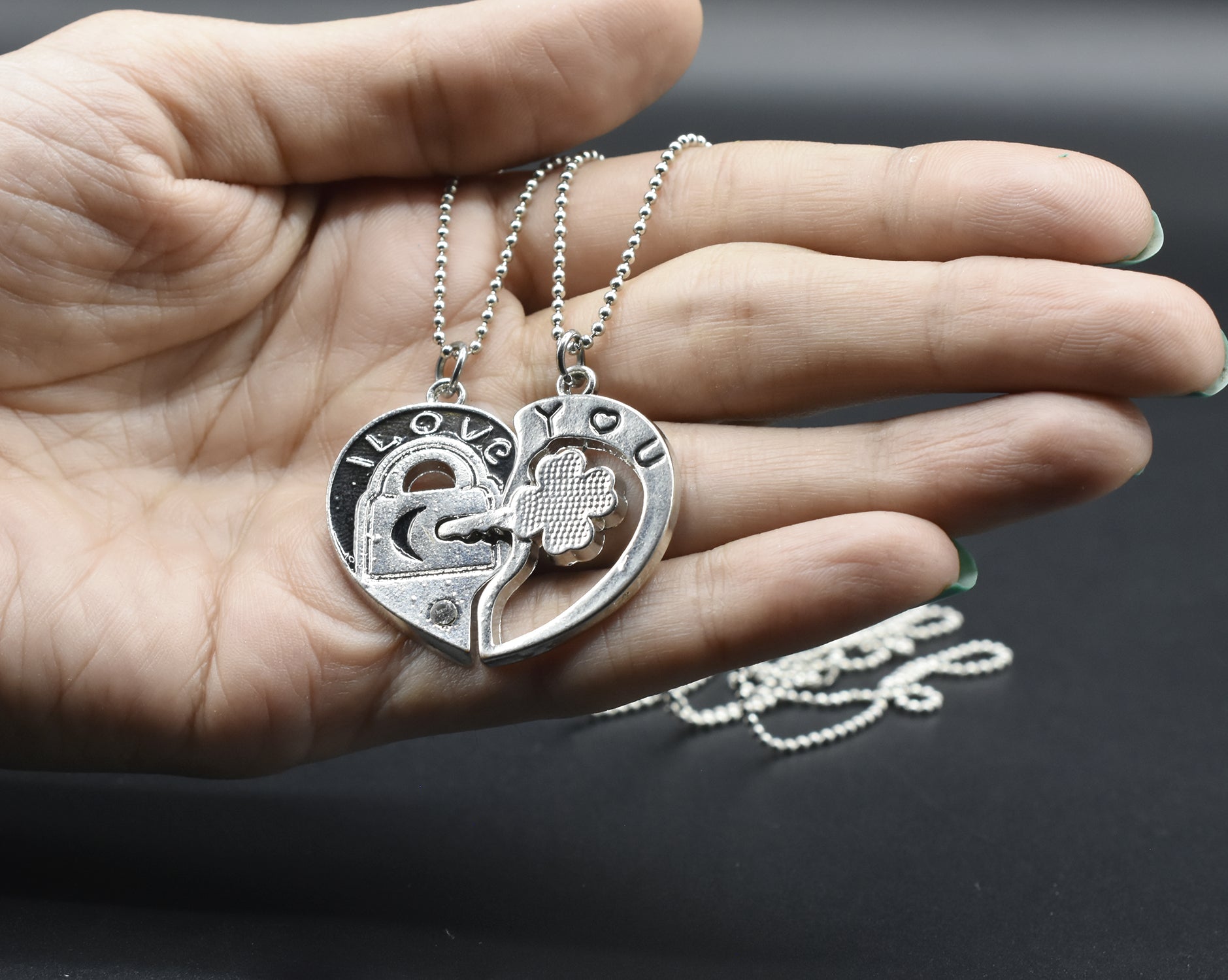 Couple Necklace Broken Heart 2 Pcs Key Locket I Love You Pendant Necklace Double Color Lovers Jewelry Gift ltfrbra3l-i